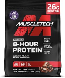 MuscleTech Platinum 8-Hour Protein Powder – 7 Premium Protein Sources with Whey & Casein Protein for Increased Lean Muscle- Strength & Improved Recovery – Milk Chocolate