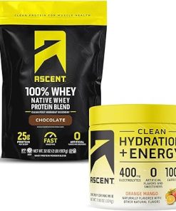 Ascent 100% Whey Protein Powder- Chocolate 2 lb & Hydration + Energy Electrolytes