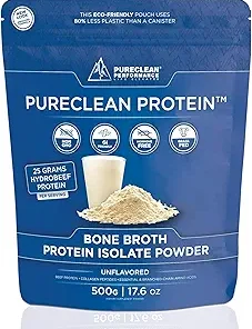 PureClean Protein 25G Organic Grass Fed Beef Bone Broth Protein from Swedish Cattle – Paleo- Keto-Friendly