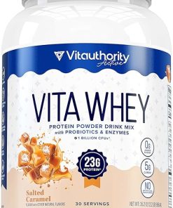 Vitauthority Whey Protein Powder for Women | Whey Isolate Probiotics & Enzymes Supports Digestion- Nutrient Absorption & Energy Post-Workout & Daily Nutrition Salted Caramel Flavored 30 Servings