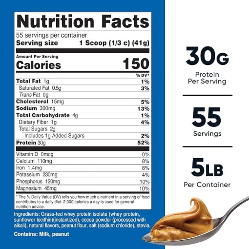 Nutricost Grass-Fed Whey Protein Isolate (Chocolate Peanut Butter- 5LBS) - Non-GMO - Image 2