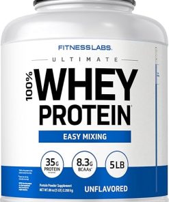 Fitness Labs Whey Protein Powder Unflavored | 5 lbs | 80 oz | Easy Mix Ultimate Supplement | Non-GMO- Gluten Free