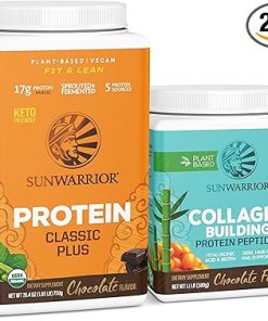 Sunwarrior Classic Plus Protein Chocolate Flavored 30 Servings & Vegan Collagen Building Powder Chocolate Flavored 20 Servings