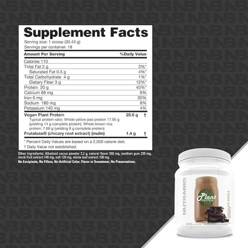 NutraBio Plant Protein Powder– Vegan Protein Powder – 20G of Protein per Scoop –Organic- Lactose Free and Dairy Free- Chocolate Drizzle 18 Servings - Image 2