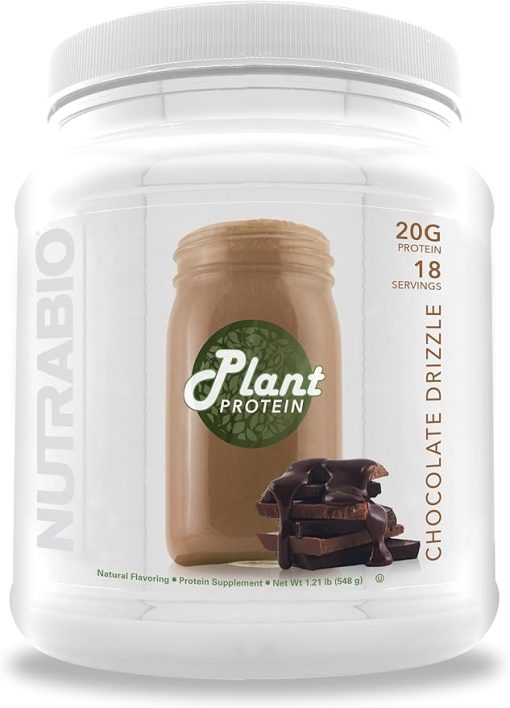 NutraBio Plant Protein Powder– Vegan Protein Powder – 20G of Protein per Scoop –Organic- Lactose Free and Dairy Free- Chocolate Drizzle 18 Servings