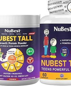 NuBest Bundle Tall Protein Powders with Vanilla Plant-Based 10 Serving Tall 10+ 60 Capsules – Optimized Height Growth- Bone Strength