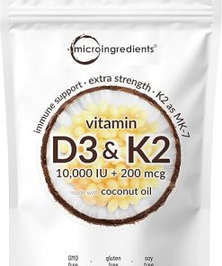 Micro Ingredients Multi Collagen Protein Powder 2lbs & Vitamin D3 10-000iu + K2 200mcg Coconut Oil Softgels Bundle 2 Pack | Grass-Fed Collagen Peptides | Essential Sunshine Vitamins 2