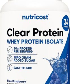 Nutricost Clear Whey Protein Isolate 2 LBS (Blue Raspberry Flavored) – 20G Protein Per Serving- GMO-Free