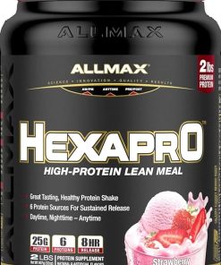 ALLMAX HEXAPRO- Strawberry – 2 lb – 25 Grams of Protein Per Serving – 8-Hour Sustained Release – Zero Sugar – 21 Servings