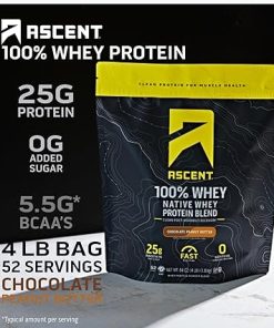 Ascent 100% Whey Protein Powder- Chocolate Peanut Butter 4 lb & Hydration + Energy Electrolytes 2