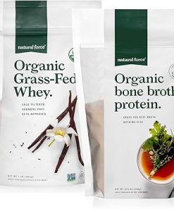 Natural Force Grass Fed Organic Whey Protein Powder Vanilla Flavor 16 oz Pure Organic Bone Broth Protein Powder 10.8 oz