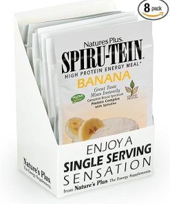 NaturesPlus SPIRU-TEIN- Banana – 8 Total Packets – Plant-Based Protein Shake – Non-GMO