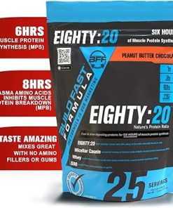 Eighty:20 Protein Powder Casein & Whey Blend | Fast & Slow Digesting Proteins for 6 Hours Muscle Protein Synthesis for Men & Women | Keto Friendly & Great Tasting (Peanut Butter Chocolate)
