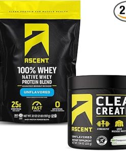 Ascent 100% Whey Protein Powder- Unflavored 2 lb & Creatine Monohydrate Powder