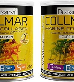 Drasanvi 2 Pack COLLMAR Hydrolyzed Collagen with Magnesium and Turmeric 300g Powder Vanilla Flavor – with Proteins for Muscle Growth