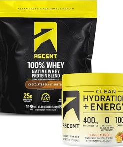 Ascent 100% Whey Protein Powder- Chocolate Peanut Butter 4 lb & Hydration + Energy Electrolytes