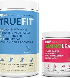RSP NUTRITION AminoLean Pre Workout Energy (Watermelon 30 Servings) with TrueFit Protein Powder (Vanilla 2 LB)