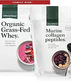 Natural Force Grass Fed Organic Whey Unflavored A2 Protein Powder- 5 LB Clean Marine Collagen Powder