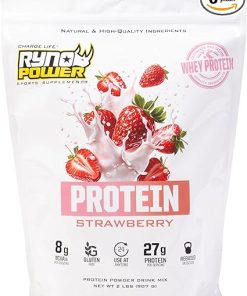 Ryno Power All Natural Whey Protein 2lb (20 Servings) ‘Strawberry’ – 100% Whey Protein Blend & No Fillers
