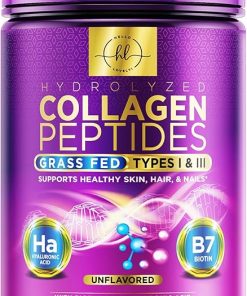 Collagen Peptides Powder – Unflavored Grass Fed Collagen Powder Type I & III Collagen Supplements with Hyaluronic Acid & Biotin – Women’s Hair- Nail