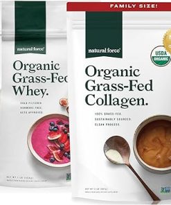 Natural Force Grass Fed Organic Whey Protein Powder Unflavored – 16 oz Organic Clean Collagen Peptides Powder Unflavored- 32oz