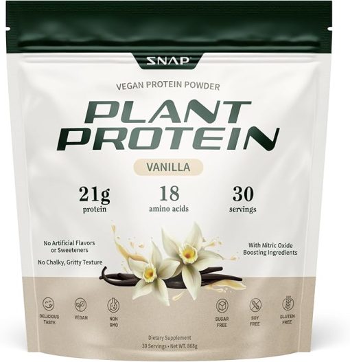 Snap Supplements Organic Plant Based Vegan Protein Powder Nitric Oxide Boosting Protein Powder- Vanilla Bean