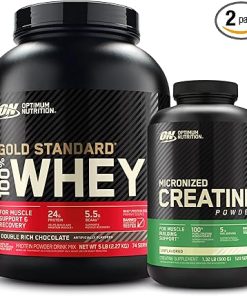 Optimum Nutrition 100% Gold Standard Whey Protein Powder: Double Rich Chocolate (5 Pound) with Micronized Creatine Monohydrate Powder- Unflavored (120 Servings) – Bundle Pack