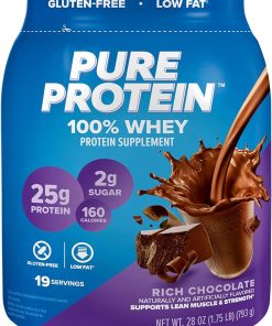 Pure Protein Whey Protein Powder 25g Protein 1.75lb + Protein Bars 20g Protein 12 Count Chocolate Peanut Butter 2