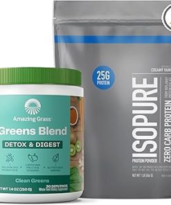Isopure Build Your Smoothie Power Bundle Zero Carb Creamy Vanilla Protein Powder (15 Servings) and Amazing Grass Greens Blend Detox & Digest (30 Servings)