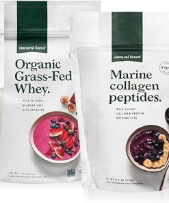 Natural Force Grass Fed Organic Whey Protein Powder Unflavored – 16 oz Organic Clean Collagen Peptides Powder Unflavored- 32oz