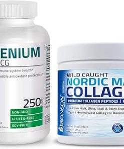 Bronson Marine Collagen Peptides Hydrolyzed Protein Powder 100% Wild Caught Nordic Cod + Selenium 200 Mcg for Immune System- Thyroid