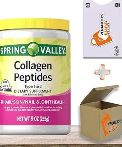 Collagen Peptides Powder 255g (9 Oz) – Hydrolyzed Protein(Type I & III) Keto Collagen Powder for Women & Men – Hair- Skin and Joints by Spring Valley (Pack of 1)
