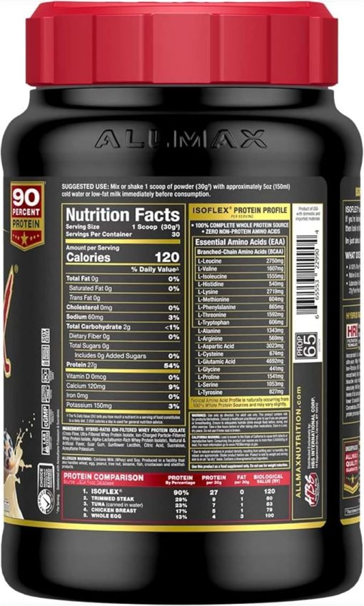 ALLMAX ISOFLEX Whey Protein Isolate- Blueberry Muffin - 2 lb - 27 Grams of Protein Per Scoop - Zero Fat & Sugar - 99% Lactose Free - Gluten Free & Soy Free - Approx. 30 Servings - Image 2