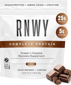 RNWY 25g Chocolate Protein + 5g Creatine Powder- Vegan Plant-Based Protein with Digestive Enzymes to Build & Recover