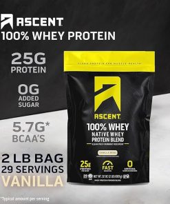 Ascent 100% Whey Protein Powder – Post Workout Whey Protein Isolate- Zero Artificial Flavors & Sweeteners 2