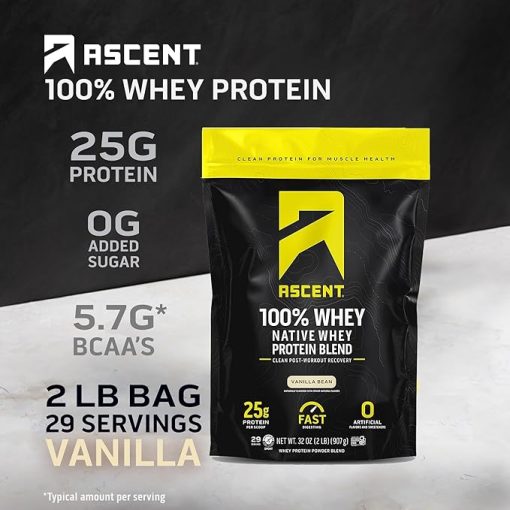 Ascent 100% Whey Protein Powder - Post Workout Whey Protein Isolate- Zero Artificial Flavors & Sweeteners - Image 2