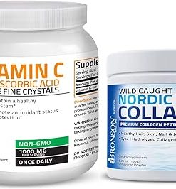 Bronson Marine Collagen Peptides Hydrolyzed Protein Powder 100% Wild Caught Nordic Cod Vitamin C Powder Pure Ascorbic Acid Soluble Fine Non GMO Crystals