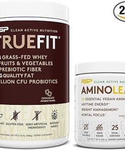 RSP NUTRITION Vegan AminoLean Pre Workout Energy (Pineapple Coconut 25 Servings) with TrueFit Protein Powder (Chocolate 2 LB)