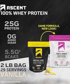 Ascent 100% Whey Protein Powder- Vanilla Bean 2 lb & Creatine Monohydrate Powder 2