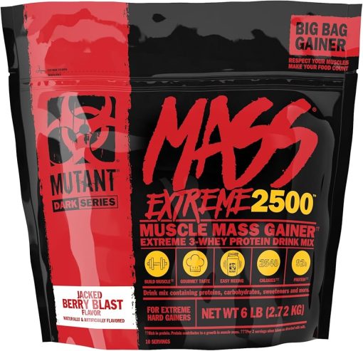 Mutant Mass Extreme Gainer – Whey Protein Powder – Build Muscle Size and Strength – High Density Clean Calories (Jacked Berry Blast- 6 lbs)