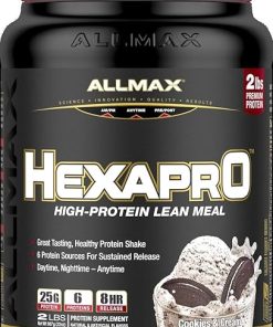 ALLMAX HEXAPRO- Cookies & Cream – 2 lb – 25 Grams of Protein Per Serving – 8-Hour Sustained Release – Zero Sugar – 21 Servings
