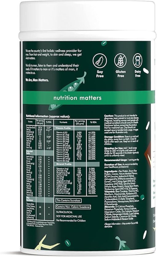 Man Matters VEGAIN Plant Protein Powder for Men100% Vegetaria Made with Pea- Brown Rice - Image 2