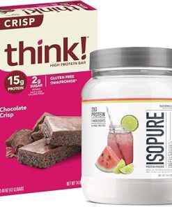 Protein Innovation Bundle- Isopure Infusions Whey Protein Isolate- Watermelon Lime- 20G Protein (16 Servings) with think! High Protein Crisp Bars- Chocolate