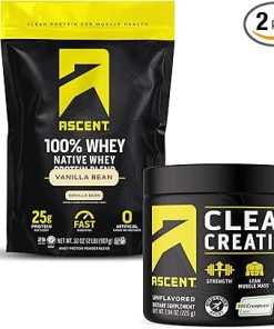 Ascent 100% Whey Protein Powder- Vanilla Bean 2 lb & Creatine Monohydrate Powder