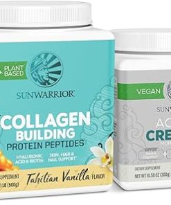 Sunwarrior Vegan Collagen Building Powder | Plant-Based Vanilla Flavored- 20 Servings & Creatine Monohydrate Powder | Micronized Creatine Unflavored