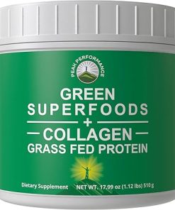 Greens Superfood + Grass Fed Collagen Peptides Powder – Ultimate Blend of Best Tasting Green Superfood with Pure Pasture Raised Hydrolyzed Protein Powder for Skin Hair + Joint Health