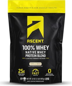 Ascent 100% Whey Protein Powder – Post Workout Whey Protein Isolate- Zero Artificial Flavors & Sweeteners