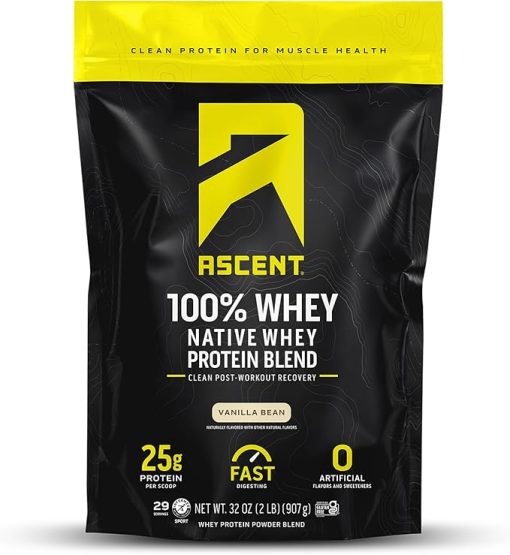Ascent 100% Whey Protein Powder - Post Workout Whey Protein Isolate- Zero Artificial Flavors & Sweeteners