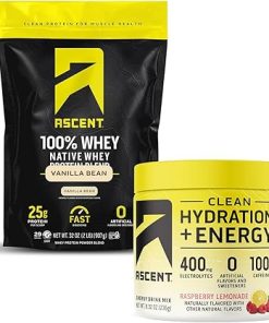 Ascent 100% Whey Protein Powder- Vanilla Bean 2 lb & Hydration + Energy Electrolytes