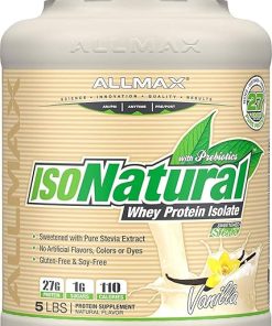 ALLMAX ISONATURAL Whey Protein Isolate- Vanilla – 5 lb – 27 Grams of Protein Per Scoop – Zero Fat & Sugar – 99% Lactose Free – With Prebiotics – No Artificial Flavors – Approx. 73 Servings